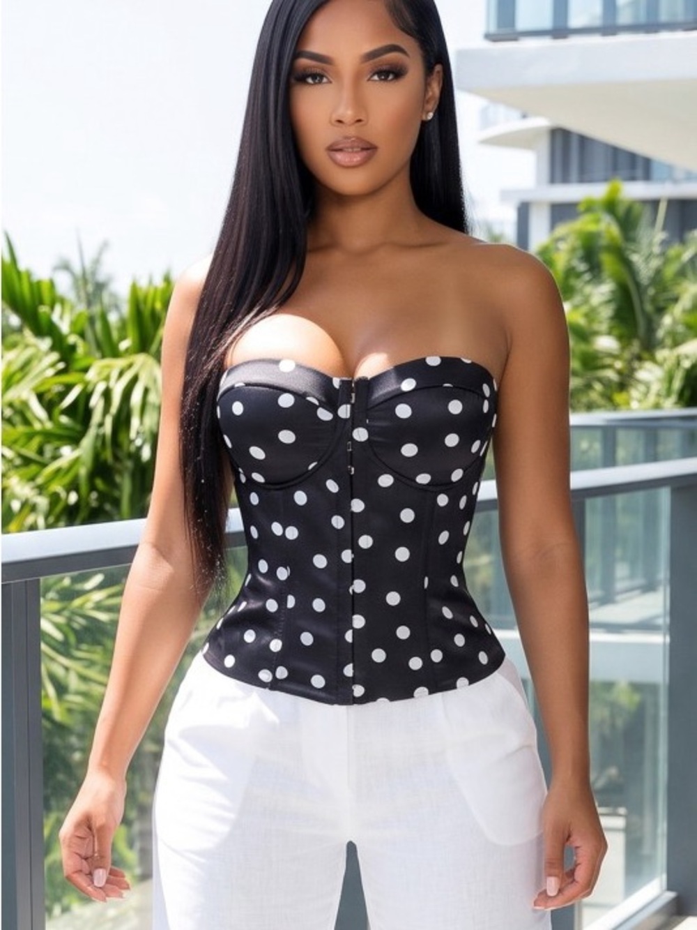 Strapless Black Polka Dot Corset Top T-56427-3CLR